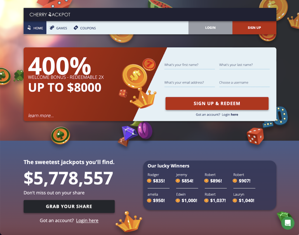 Cherry Jackpot homepage