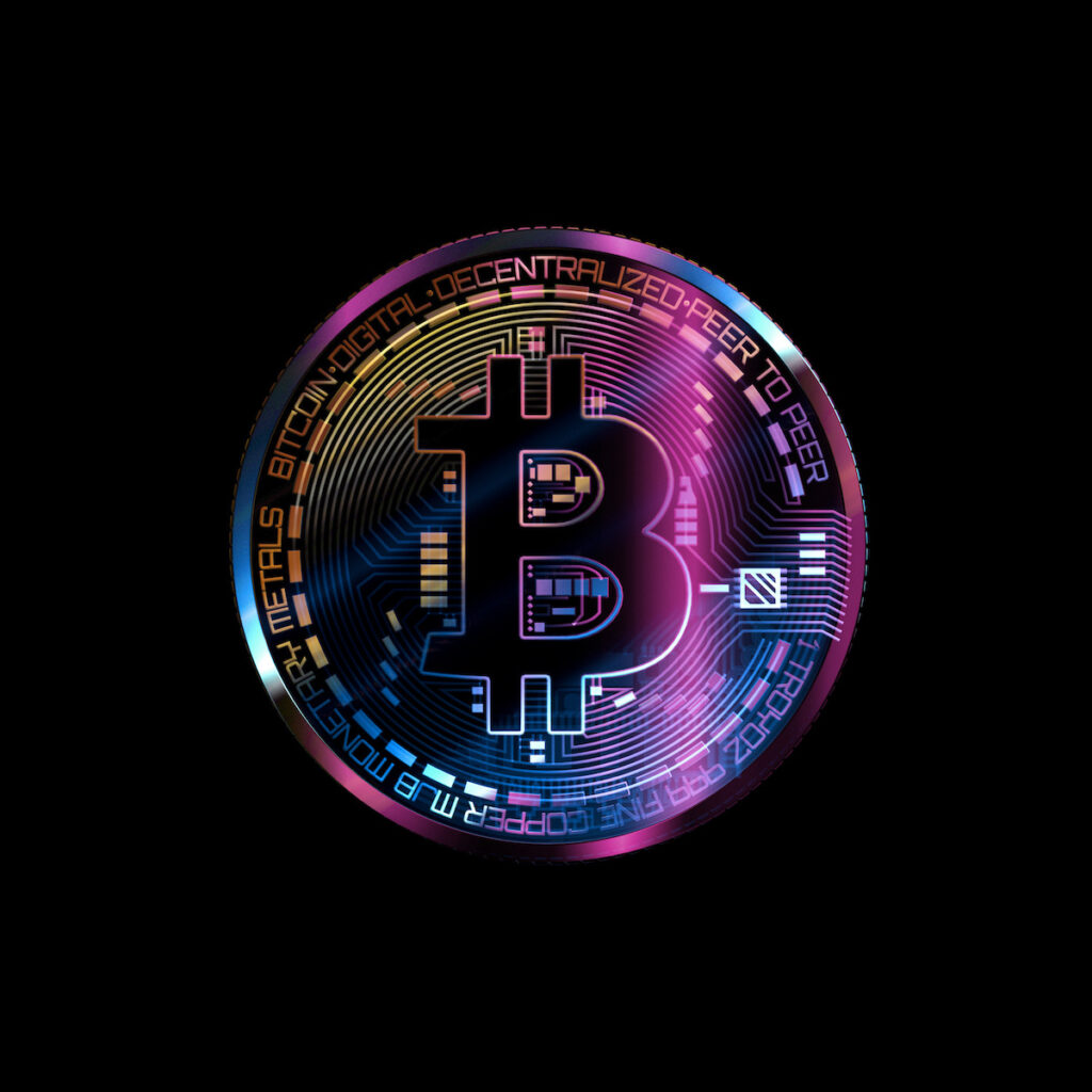 Bitcoin with glowing lights. Crypto Casino